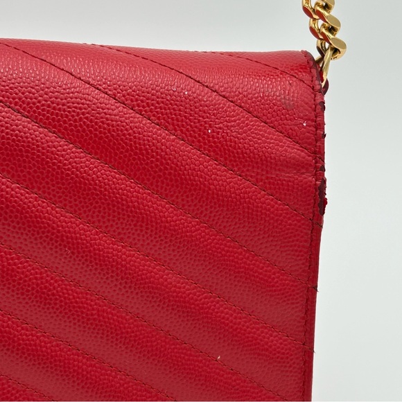 Yves Saint Laurent Red Quilted Clutch with Gold Chain - Picture 15 of 16